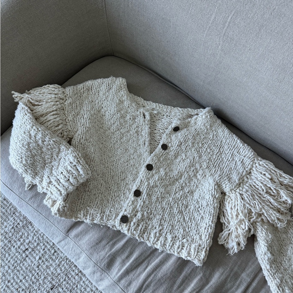 Cream Knit Cardigan with Fringe from Anthropologie
